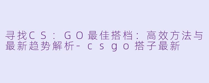 寻找CS:GO最佳搭档:高效方法与最新趋势解析-csgo搭子最新