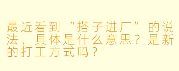 最近看到“搭子进厂”的说法，具体是什么意思？是新的打工方式吗？