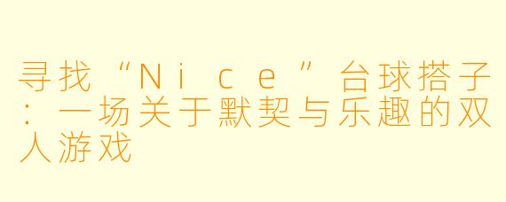 寻找“Nice”台球搭子：一场关于默契与乐趣的双人游戏