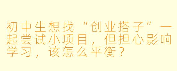 初中生想找“创业搭子”一起尝试小项目，但担心影响学习，该怎么平衡？