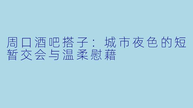 周口酒吧搭子：城市夜色的短暂交会与温柔慰藉