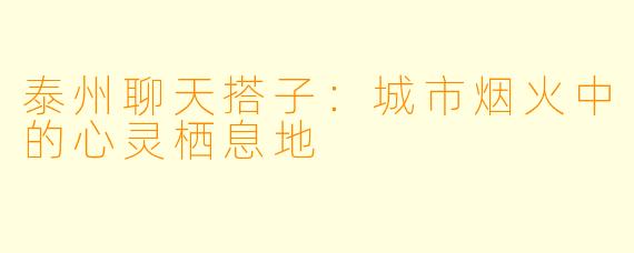泰州聊天搭子：城市烟火中的心灵栖息地