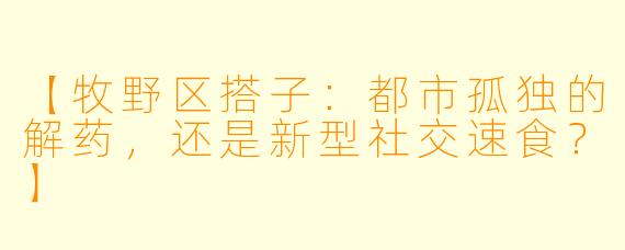 【牧野区搭子：都市孤独的解药，还是新型社交速食？】