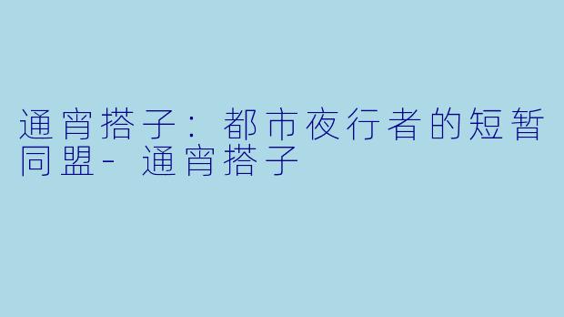 通宵搭子:都市夜行者的短暂同盟-通宵搭子