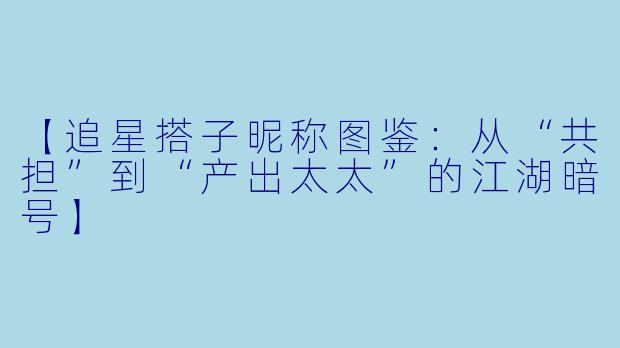 【追星搭子昵称图鉴：从“共担”到“产出太太”的江湖暗号】
