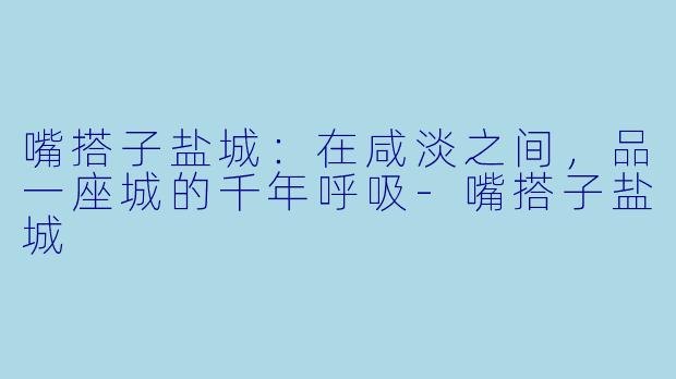 嘴搭子盐城：在咸淡之间，品一座城的千年呼吸-嘴搭子盐城