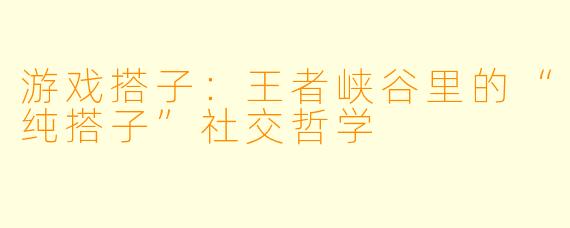游戏搭子：王者峡谷里的“纯搭子”社交哲学