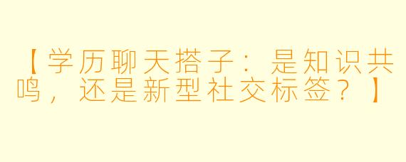 【学历聊天搭子：是知识共鸣，还是新型社交标签？】