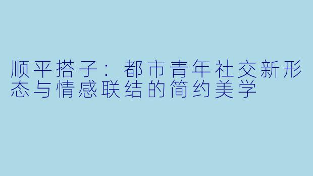 顺平搭子：都市青年社交新形态与情感联结的简约美学