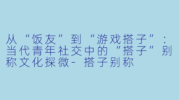 从“饭友”到“游戏搭子”:当代青年社交中的“搭子”别称文化探微-搭子别称