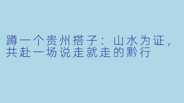 蹲一个贵州搭子：山水为证，共赴一场说走就走的黔行