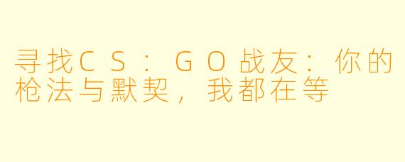 寻找CS:GO战友：你的枪法与默契，我都在等