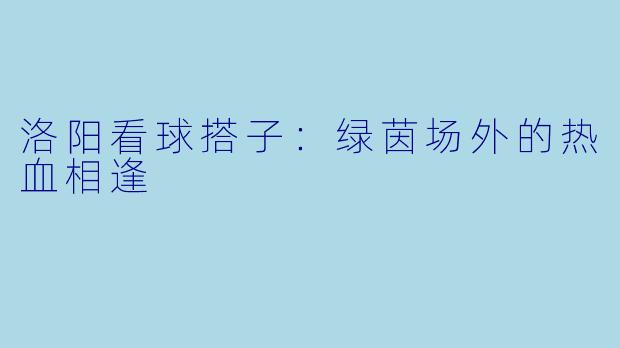 洛阳看球搭子:绿茵场外的热血相逢