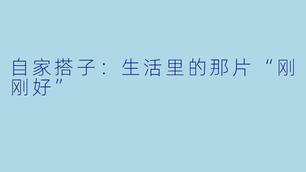 自家搭子：生活里的那片“刚刚好”