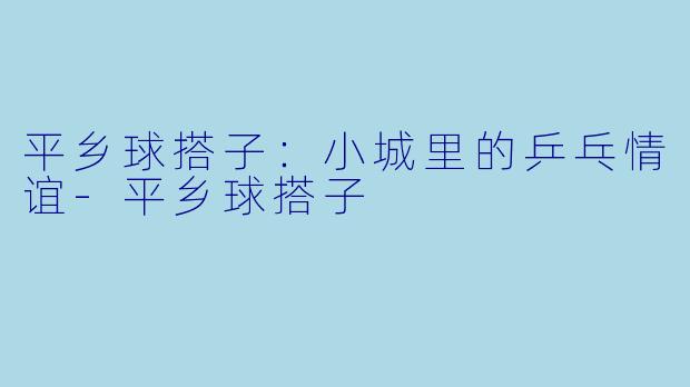 平乡球搭子：小城里的乒乓情谊-平乡球搭子