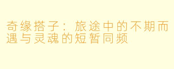 奇缘搭子：旅途中的不期而遇与灵魂的短暂同频