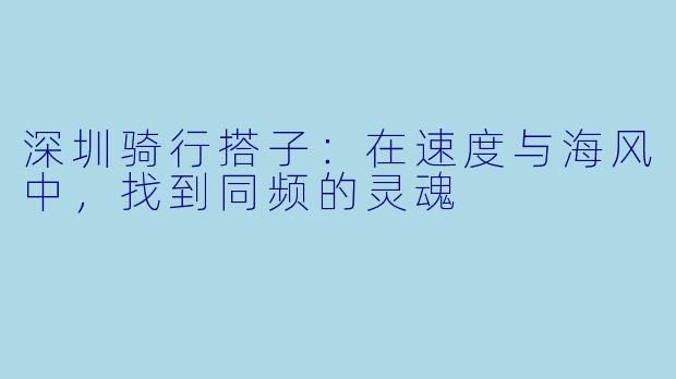 深圳骑行搭子:在速度与海风中,找到同频的灵魂