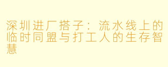 深圳进厂搭子：流水线上的临时同盟与打工人的生存智慧