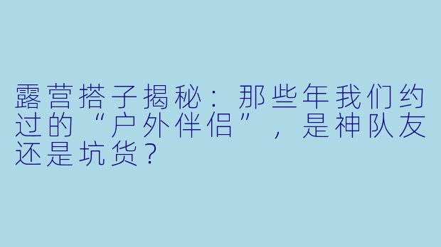 露营搭子揭秘:那些年我们约过的“户外伴侣”,是神队友还是坑货?