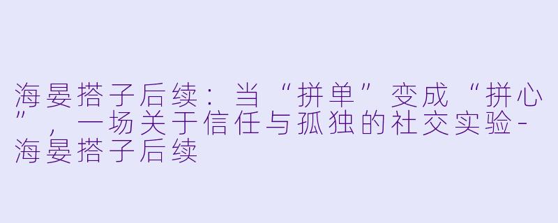 海晏搭子后续：当“拼单”变成“拼心”，一场关于信任与孤独的社交实验-海晏搭子后续