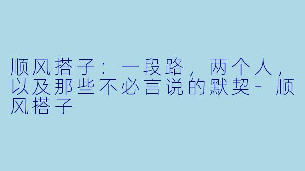 顺风搭子:一段路,两个人,以及那些不必言说的默契-顺风搭子