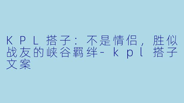 KPL搭子：不是情侣，胜似战友的峡谷羁绊-kpl搭子文案