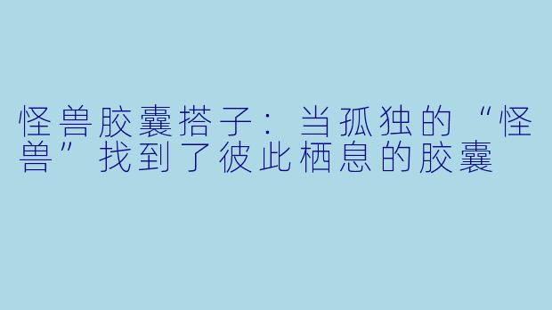 怪兽胶囊搭子：当孤独的“怪兽”找到了彼此栖息的胶囊