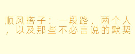 顺风搭子:一段路,两个人,以及那些不必言说的默契