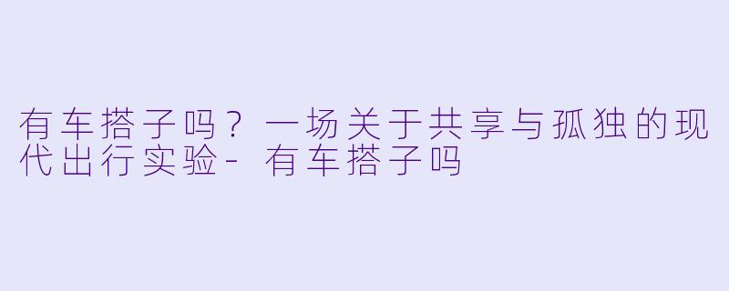 有车搭子吗?一场关于共享与孤独的现代出行实验-有车搭子吗