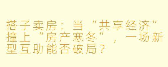 搭子卖房：当“共享经济”撞上“房产寒冬”，一场新型互助能否破局？