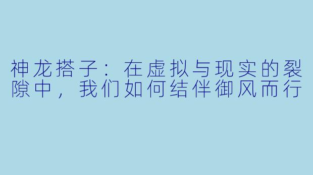 神龙搭子：在虚拟与现实的裂隙中，我们如何结伴御风而行