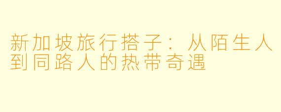 新加坡旅行搭子：从陌生人到同路人的热带奇遇