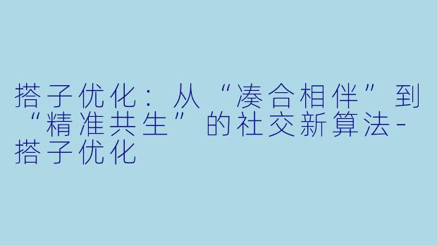 搭子优化：从“凑合相伴”到“精准共生”的社交新算法-搭子优化
