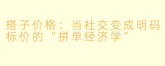 搭子价格:当社交变成明码标价的“拼单经济学”