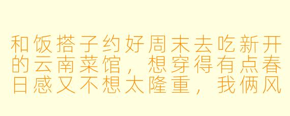 和饭搭子约好周末去吃新开的云南菜馆，想穿得有点春日感又不想太隆重，我俩风格一个偏甜一个偏盐系，有什么搭配建议吗？