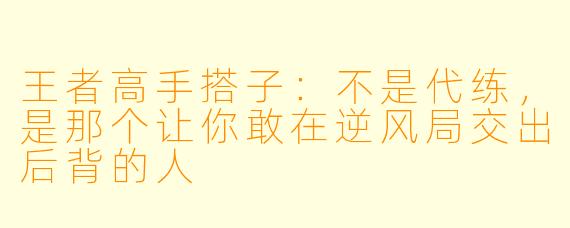 王者高手搭子:不是代练,是那个让你敢在逆风局交出后背的人