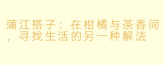 蒲江搭子：在柑橘与茶香间，寻找生活的另一种解法