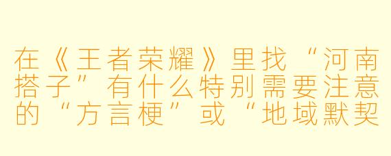 在《王者荣耀》里找“河南搭子”有什么特别需要注意的“方言梗”或“地域默契”吗？