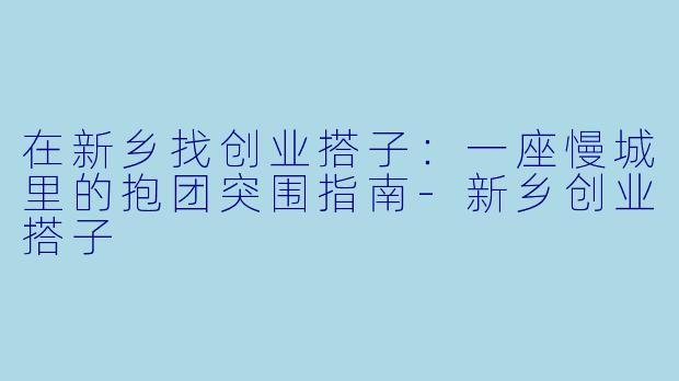 在新乡找创业搭子:一座慢城里的抱团突围指南-新乡创业搭子