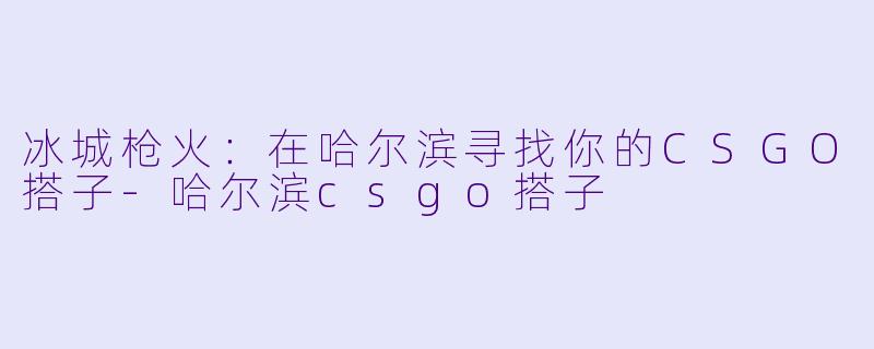 冰城枪火:在哈尔滨寻找你的CSGO搭子-哈尔滨csgo搭子
