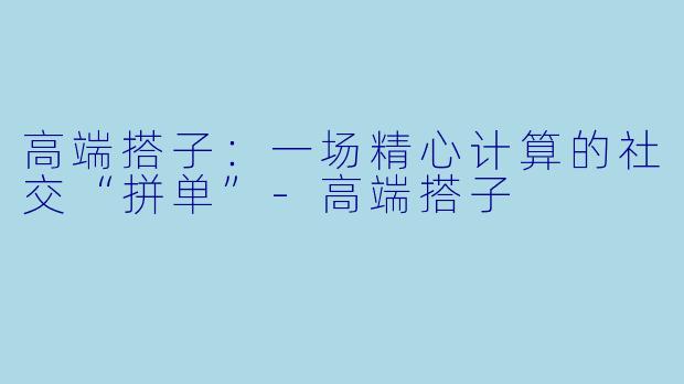 高端搭子:一场精心计算的社交“拼单”-高端搭子