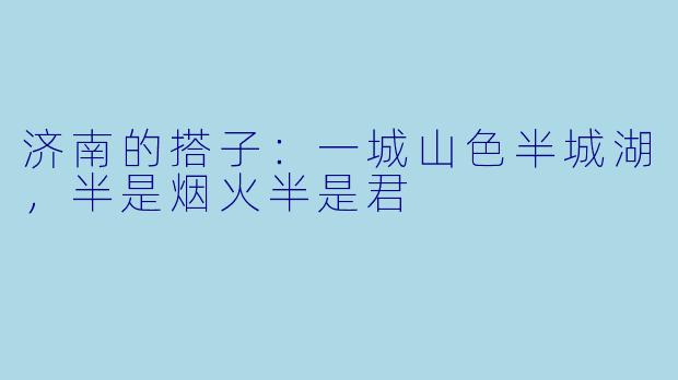 济南的搭子：一城山色半城湖，半是烟火半是君