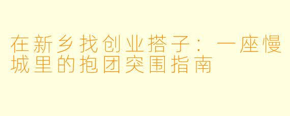 在新乡找创业搭子:一座慢城里的抱团突围指南