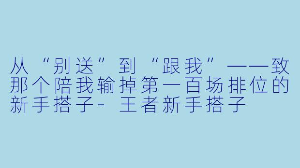 从“别送”到“跟我”——致那个陪我输掉第一百场排位的新手搭子-王者新手搭子