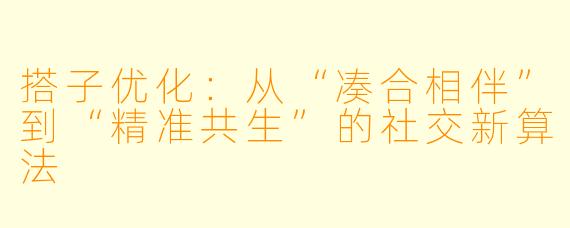搭子优化：从“凑合相伴”到“精准共生”的社交新算法