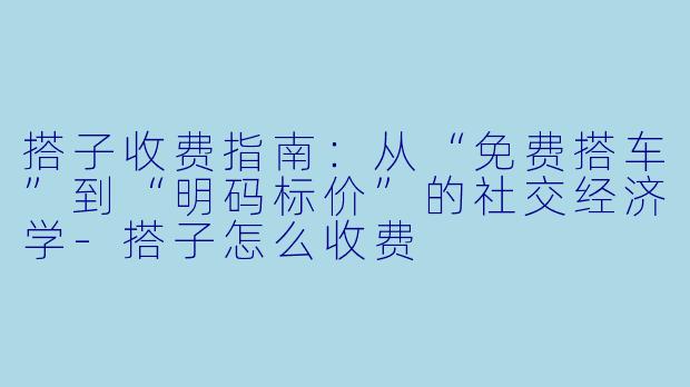 搭子收费指南：从“免费搭车”到“明码标价”的社交经济学-搭子怎么收费