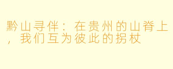 黔山寻伴:在贵州的山脊上,我们互为彼此的拐杖