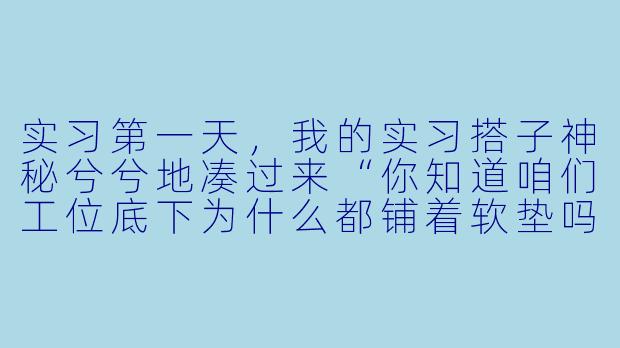 实习第一天，我的实习搭子神秘兮兮地凑过来“你知道咱们工位底下为什么都铺着软垫吗？”
