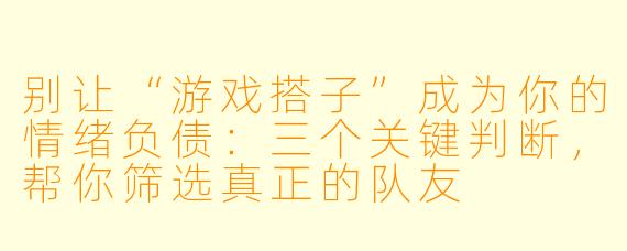 别让“游戏搭子”成为你的情绪负债:三个关键判断,帮你筛选真正的队友