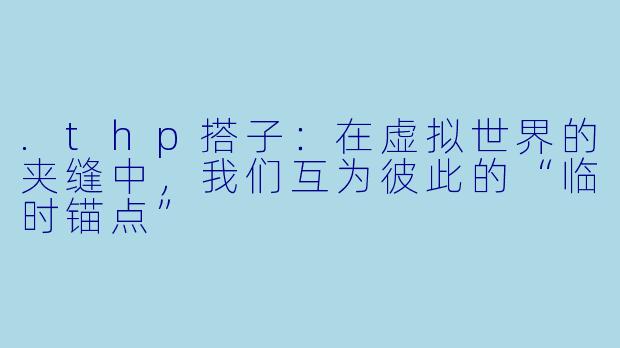 .thp搭子:在虚拟世界的夹缝中,我们互为彼此的“临时锚点”